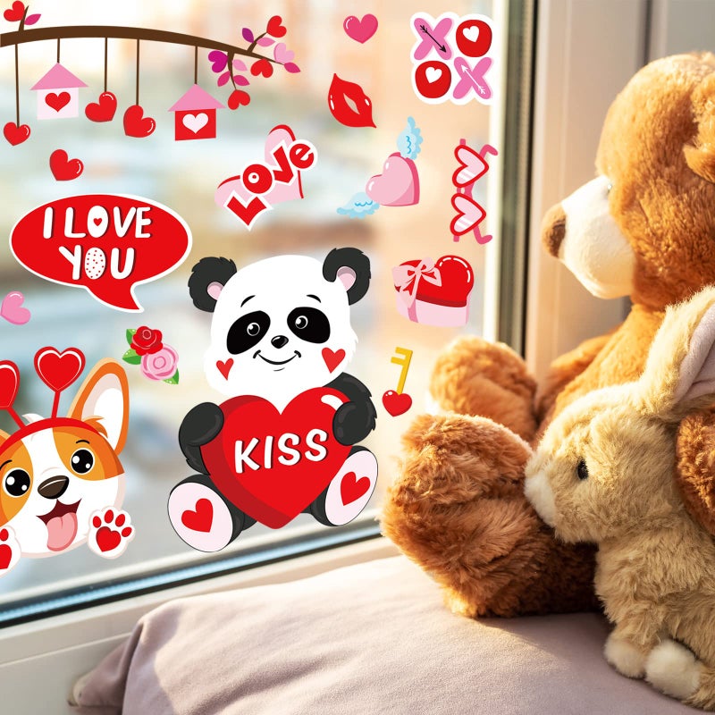 وولاين Whaline 9 Sheet Valentine Window Window Clings جميل الحيوانات نافذة شارات الشرقان على الوجهين على الوجهين اللطيف ديكور نافذة الكارتون لعيد العيد الذكرى السنوية للمكاتب المنزلية لوازم الحفلة - Image 4