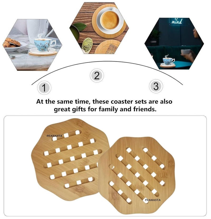 PRAMANTA Dining Table Heat Pad for Kitchen Bamboo Coasters for Home Pan Pot Holder Heat Resistant Wooden Trivet Pan Pot Tawa Kadai Cooker Holder Coasters 2Pcs - Image 4