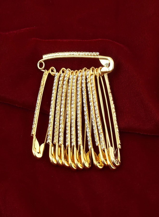 Memoir Goldplated Imitation Diamond Dupatta Sareepin Women Clothing Accessory (Pack of 12 Pins) (SPRM6585) - Image 5