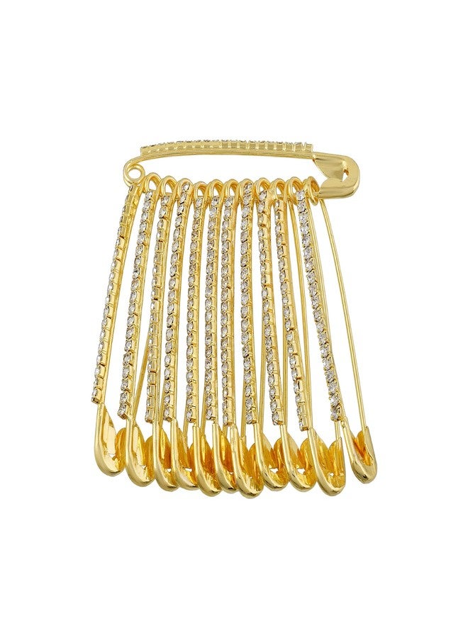 Memoir Goldplated Imitation Diamond Dupatta Sareepin Women Clothing Accessory (Pack of 12 Pins) (SPRM6585) - Image 1