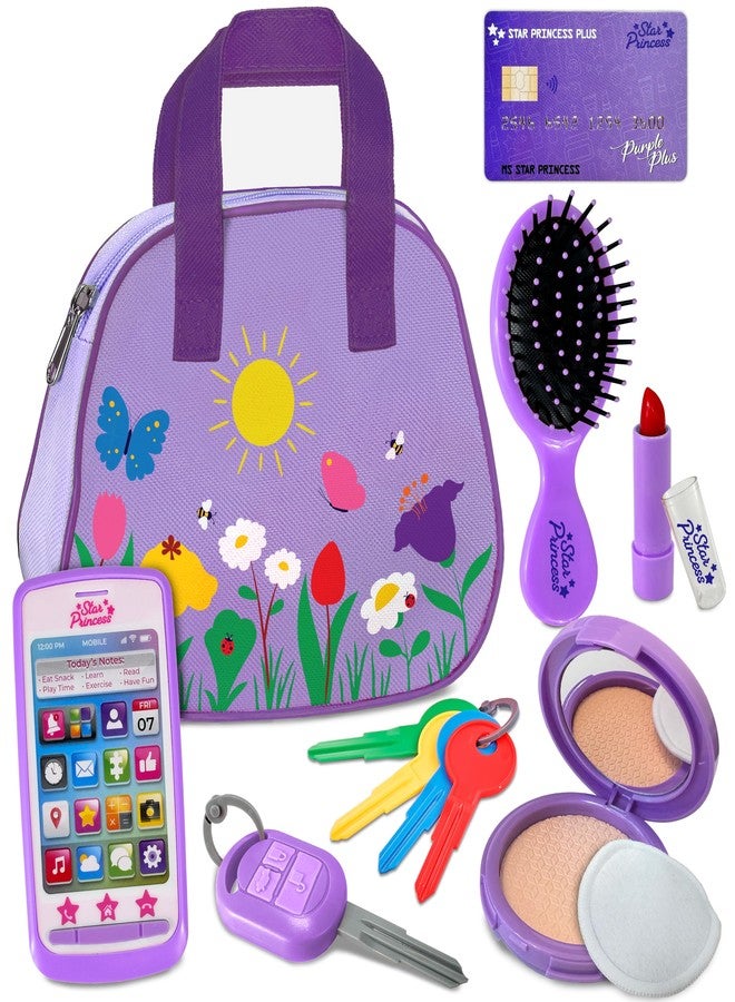 Star Princess Play Purse for Toddlers with Accessories, Toddler Girl Toys 1 2 3 Years Old with Pretend Makeup, Keys, Smartphone, Toddler Toy Purse for Little Girls - Birthday Gift for Toddlers Girls Ages 2-3 Purple - Image 1