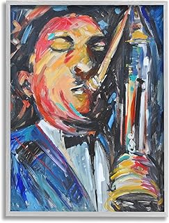 Stupell Industries Stupell Industries Expressive Jazz Saxophone Contemporary Musician Portrait, Designed by Allayn Stevens Gray Framed  - Image 1