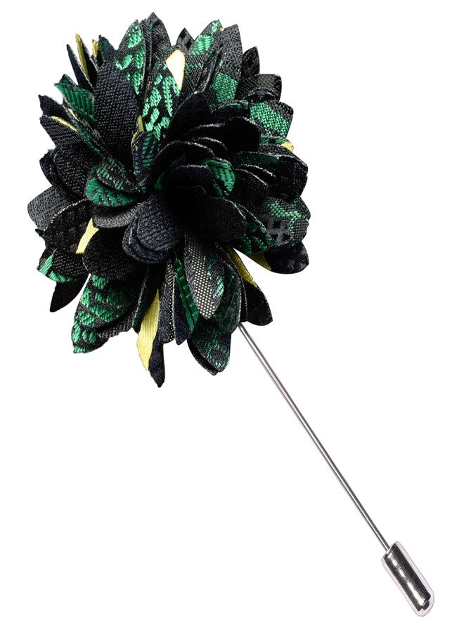 GUSLESON Dark Green Tie for Wedding Mens Silk Black Yellow Striped Necktie Pocket Square Cufflinks and Lapel Pin Brooch Set (6108-38) - Image 4