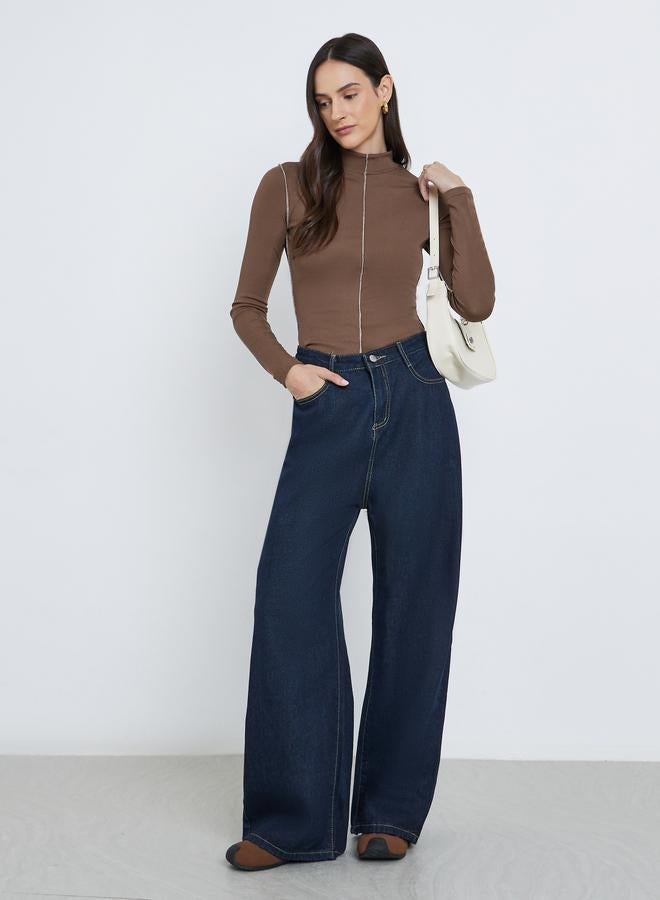 Styli Turtleneck Contrast Trim Ribbed Knit Top - Image 3