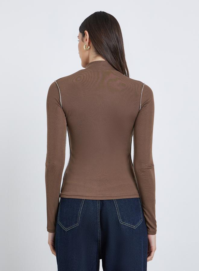 Styli Turtleneck Contrast Trim Ribbed Knit Top - Image 5