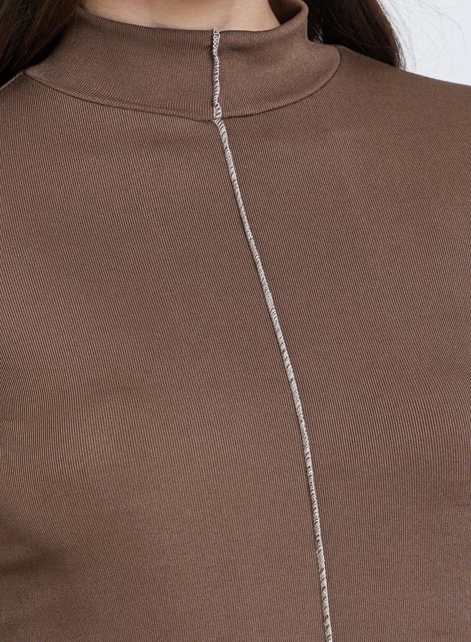 Styli Turtleneck Contrast Trim Ribbed Knit Top - Image 4