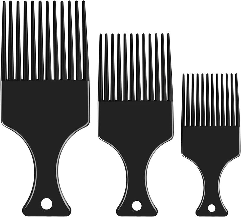 Lanjue 3 Sizes Afro Combs Set Black Plastic Afro Hair Comb Hair Pick Comb Wide Tooth Comb Hairdressing Styling Tool for Natural Curly Hair Style