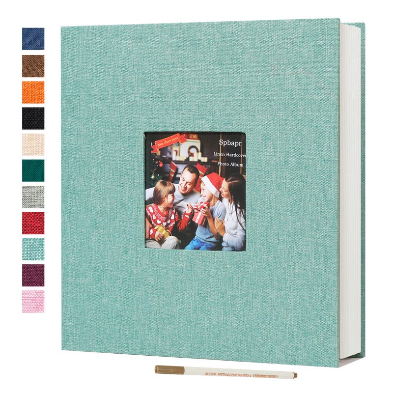 Spbapr Large Photo Album Self Adhesive 4x6 5x7 8x10 10x12 Pictures Magnetic Scrapbook 40 Blank Pages Linen Cover DIY Album with A Metal Pen Turquoise