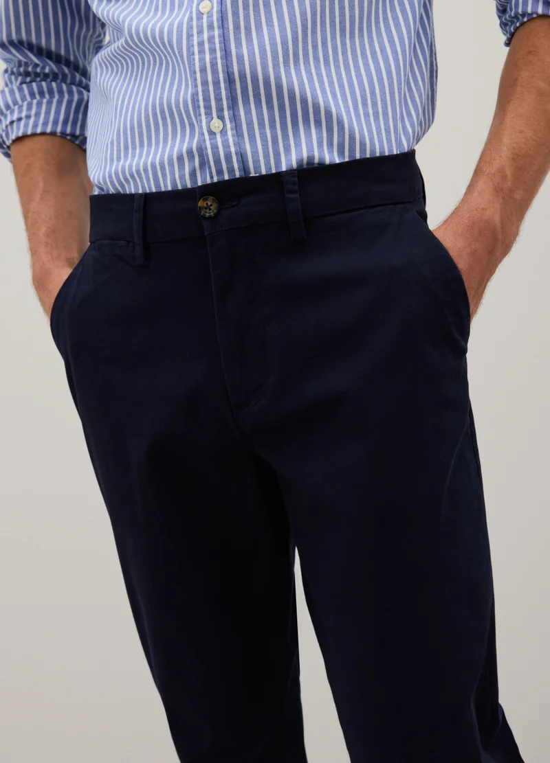 Ovs BLUE STRETCH COTTON REGULAR FIT TROUSERS