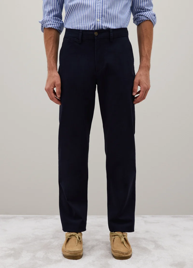 او في اس BLUE STRETCH COTTON REGULAR FIT TROUSERS