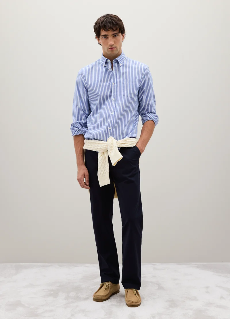 او في اس BLUE STRETCH COTTON REGULAR FIT TROUSERS