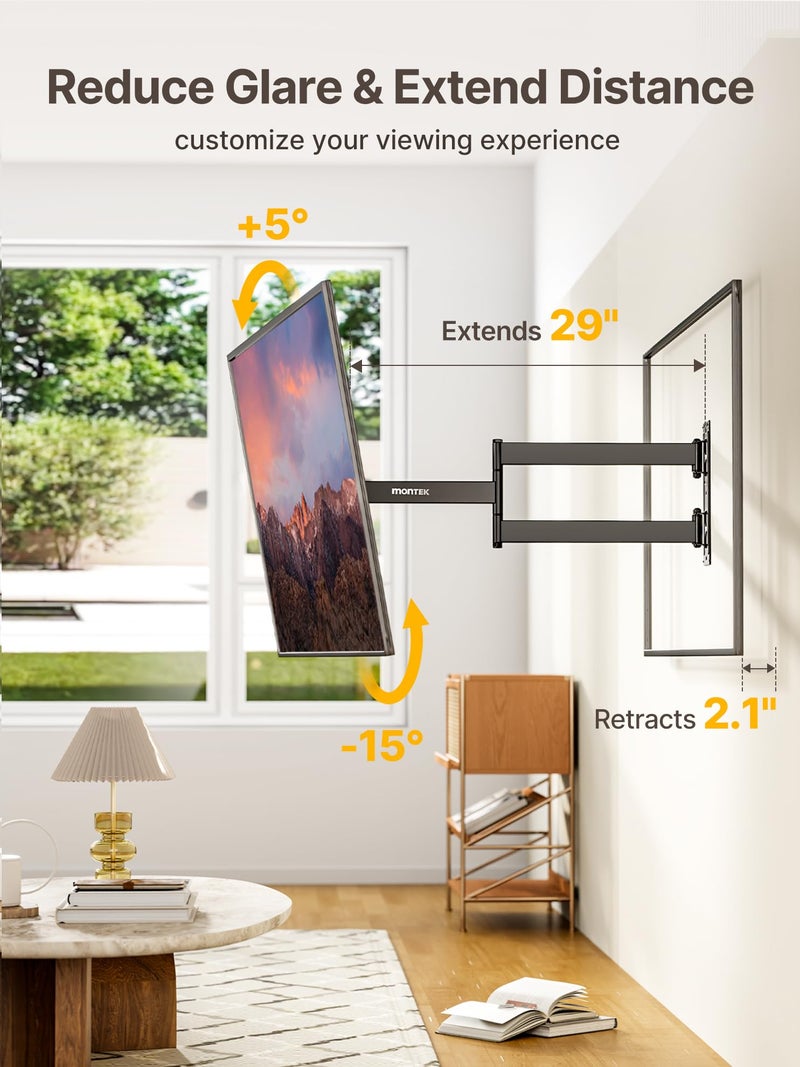 monTEK Long Arm TV Wall Mount for Most 23-65 Inch TVs, 29 Inch Long Extension TV Mount Swivel and Tilt, Full Motion Wall Mount Tv Bracket Fit Max VESA 400 x 400mm, Up to 77 lbs - Image 2