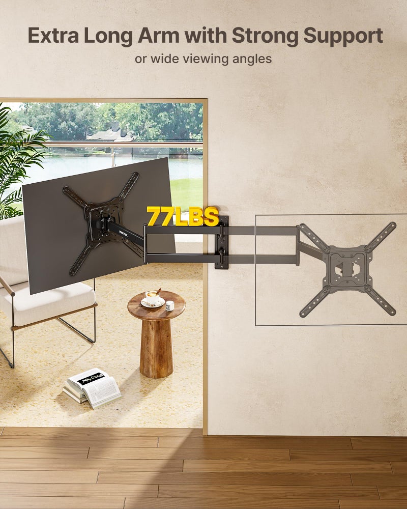 monTEK Long Arm TV Wall Mount for Most 23-65 Inch TVs, 29 Inch Long Extension TV Mount Swivel and Tilt, Full Motion Wall Mount Tv Bracket Fit Max VESA 400 x 400mm, Up to 77 lbs - Image 4