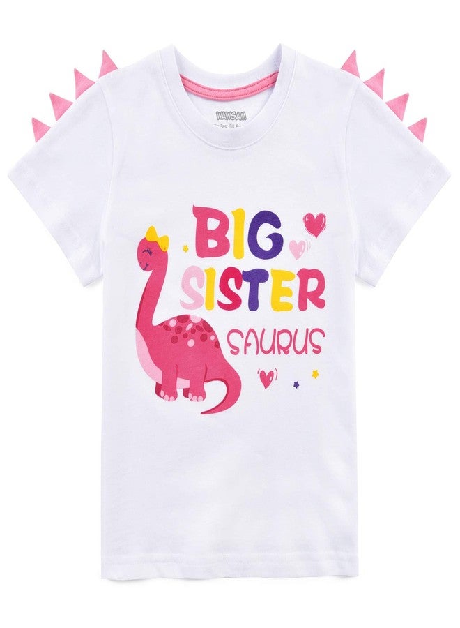 WAWSAM Dinosaur Big Sister Announcement T Shirt Promoted Outfits for Toddler Girls 100% Cotton Promoted to Big Sister Shirt (White, 2T) - Image 1