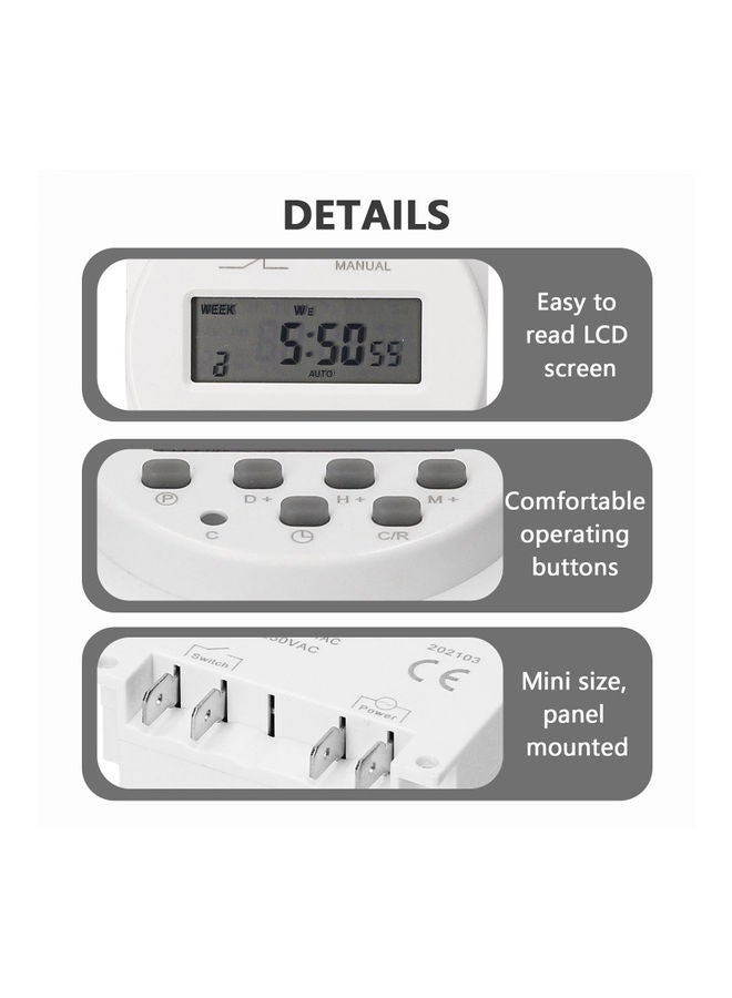 NIBEMINENT CN101A 12V Weekly Programmable Digital Timer Switch White - Image 4