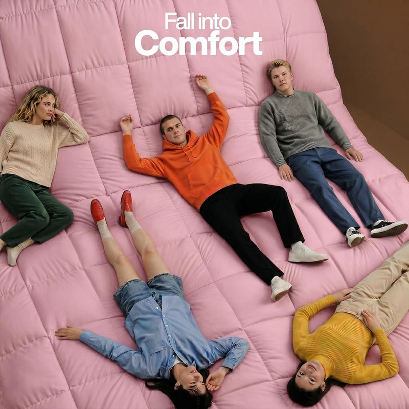 Comforter Duvet Insert - Quilted Comforter with Corner Tabs - Box Stitched Down Alternative Comforter (Queen, Pink) - Image 3