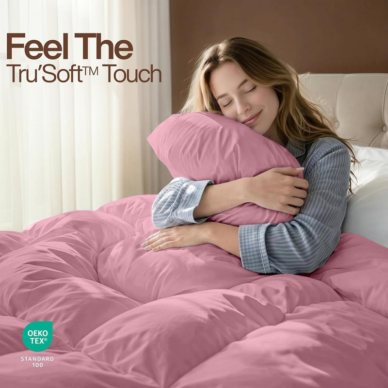 Comforter Duvet Insert - Quilted Comforter with Corner Tabs - Box Stitched Down Alternative Comforter (Queen, Pink) - Image 4