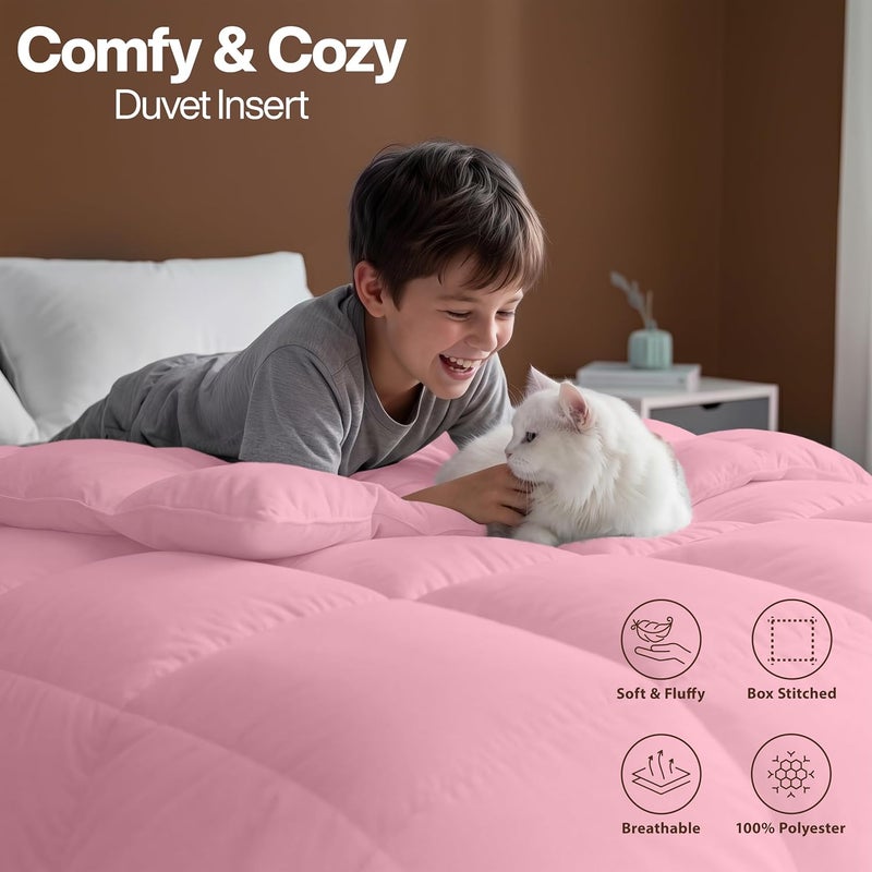 Comforter Duvet Insert - Quilted Comforter with Corner Tabs - Box Stitched Down Alternative Comforter (Queen, Pink) - Image 5