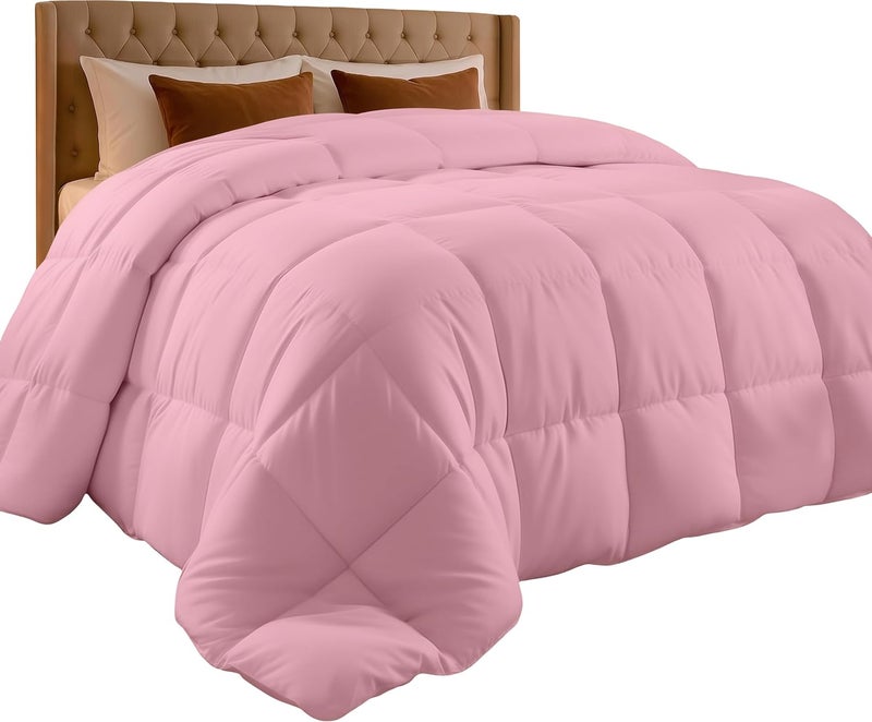Comforter Duvet Insert - Quilted Comforter with Corner Tabs - Box Stitched Down Alternative Comforter (Queen, Pink) - Image 1
