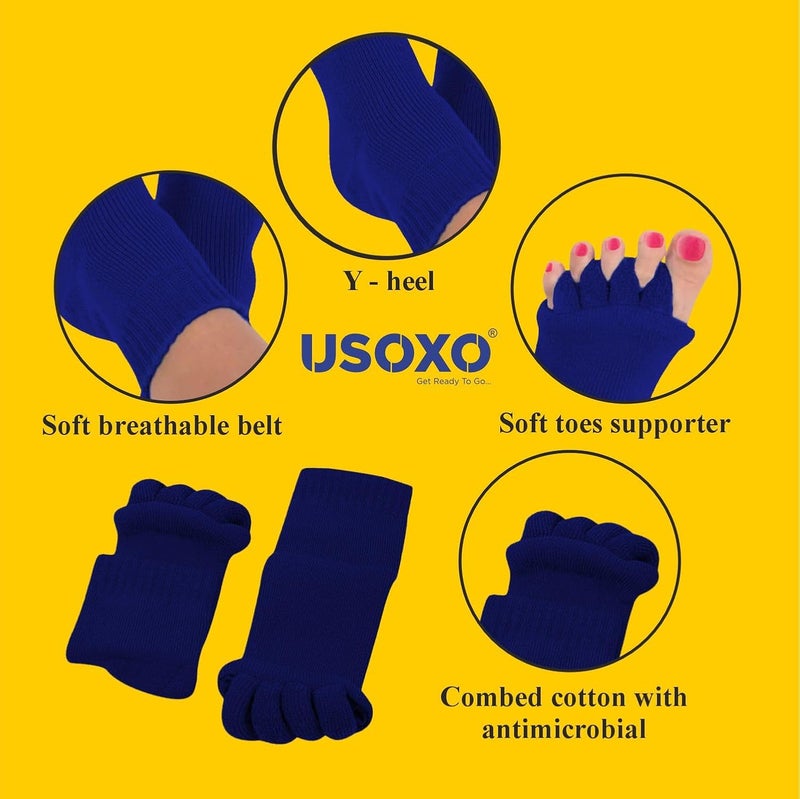 USOXO Foot Alignment Socks I Cotton Finger Toe Separator I Easing Bunion Hammertoe And Arthritis Pain Relief I Improving Posture & Increasing Flexibility I Free Size (Royal Blue) - Image 4