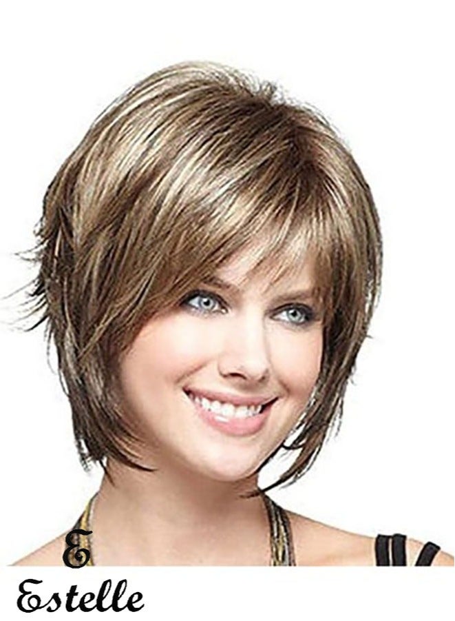 إستيل باروكة فايبر مقاومة للحرارة مع الانفجارات للنساء بمظهر طبيعي شعر مستعار كامل للحفلات اليومية ، حليقة ، موجة الجسم ، مستقيم ، طويل ، قصير (شعر مستعار قصير 12/613) - Image 1