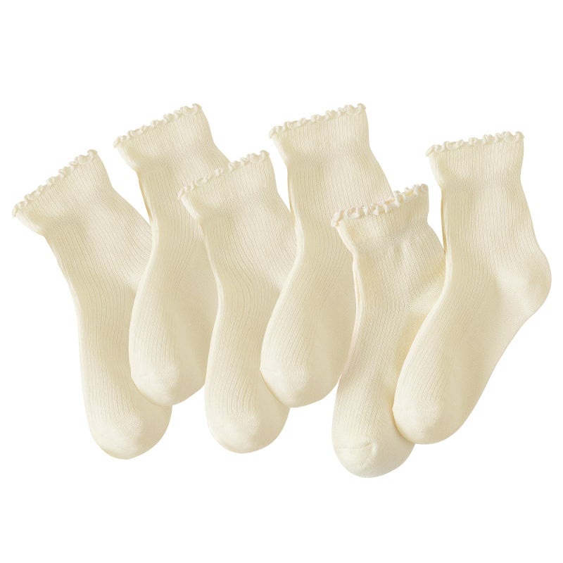 Hstyle Ruffle Socks Women - Turn-Cuff Casual Cute Ankle Socks, 6 Pairs Mixed Color - Image 1