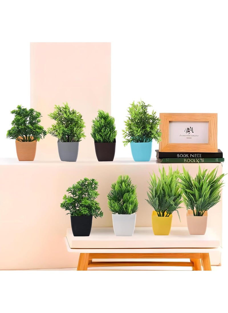 Kuber Industries Kuber Industries 8 Pcs Set Plastic Mini Artificial Plants with Pot Table Top TV Unit Decorative Items for Living Room Faux Plants for Home Decor Office Desk Deko Square Multi  - Image 1