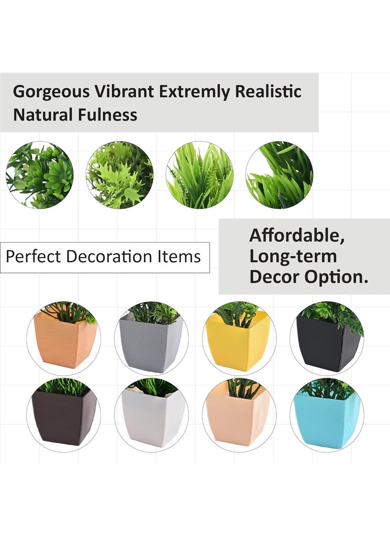 Kuber Industries Kuber Industries 8 Pcs Set Plastic Mini Artificial Plants with Pot Table Top TV Unit Decorative Items for Living Room Faux Plants for Home Decor Office Desk Deko Square Multi  - Image 5