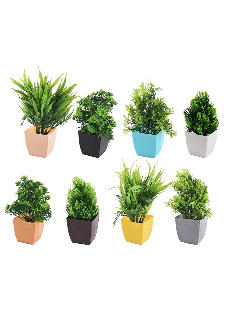 Kuber Industries Kuber Industries 8 Pcs Set Plastic Mini Artificial Plants with Pot Table Top TV Unit Decorative Items for Living Room Faux Plants for Home Decor Office Desk Deko Square Multi  - Image 2