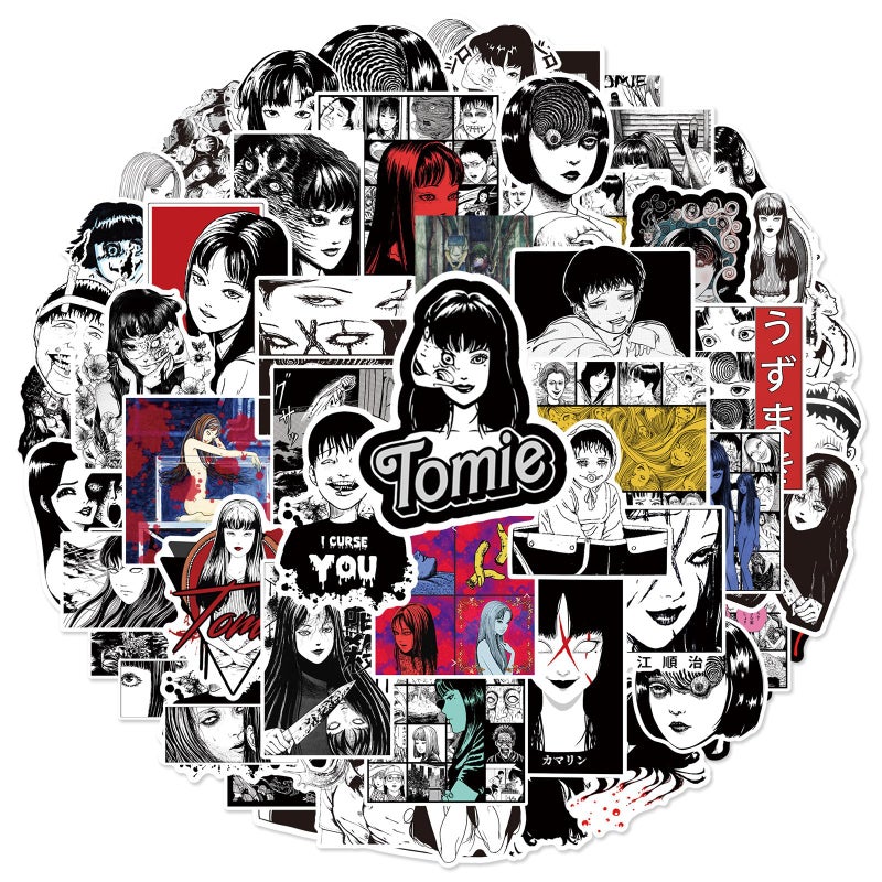 PWSTY 50Pcs Manga Tomie Stickers Mixed Pack,Junji Ito Cartoon Characters Stickers Movie Decorative Sticker for Kids Teens Adults Waterproof Sticker for Water Bottle Laptop (Tombe) - Image 1