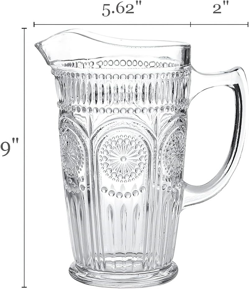 Kingrol 50 oz Glass Pitcher, Vintage Water Carafe Jug for Ice Tea, Juice, Milk, Beverages, Heat Resistant Glass Carafe for Hot/Cold Water - Image 2