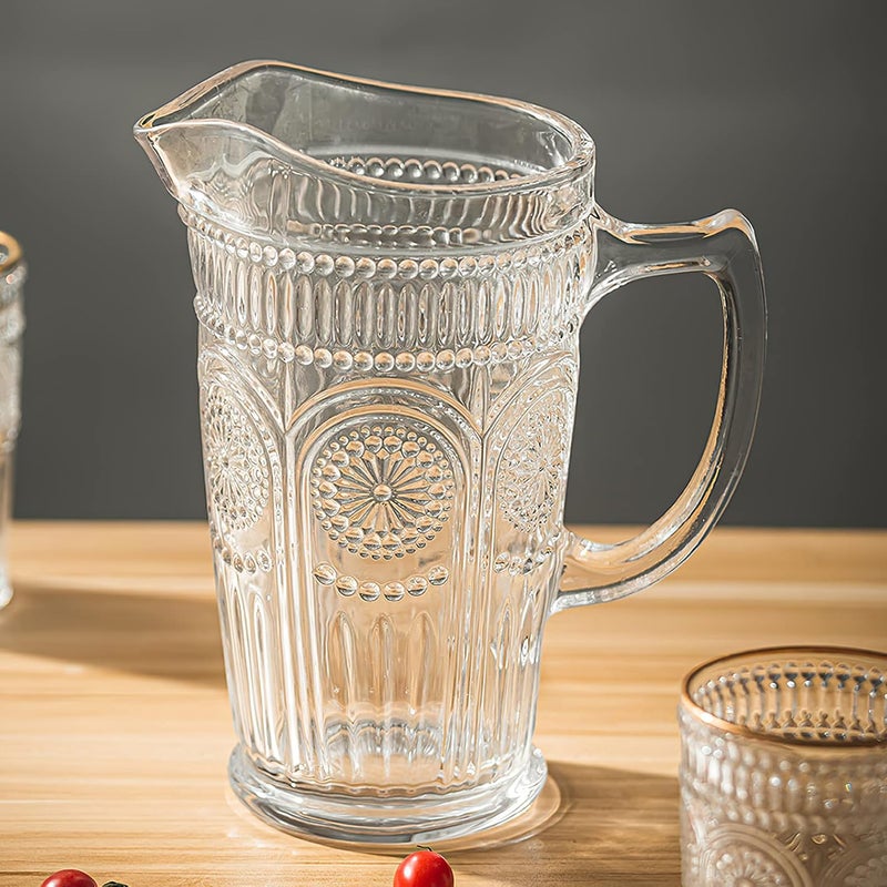 Kingrol 50 oz Glass Pitcher, Vintage Water Carafe Jug for Ice Tea, Juice, Milk, Beverages, Heat Resistant Glass Carafe for Hot/Cold Water - Image 3