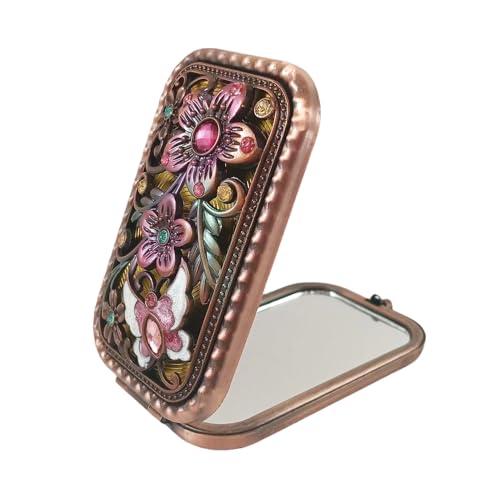 Jtbling Vintage Metal Retro Portable Mini Rectangular Cosmetic Fold Mirror 1X/2X Magnifying Pocket Makeup Mirror Compact Travel Mirror Handheld Flip Mirror - Image 1