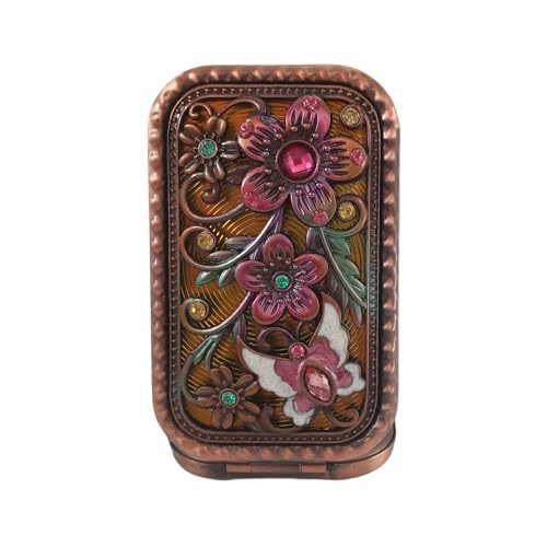 Jtbling Vintage Metal Retro Portable Mini Rectangular Cosmetic Fold Mirror 1X/2X Magnifying Pocket Makeup Mirror Compact Travel Mirror Handheld Flip Mirror - Image 3