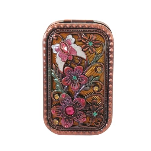 Jtbling Vintage Metal Retro Portable Mini Rectangular Cosmetic Fold Mirror 1X/2X Magnifying Pocket Makeup Mirror Compact Travel Mirror Handheld Flip Mirror - Image 2