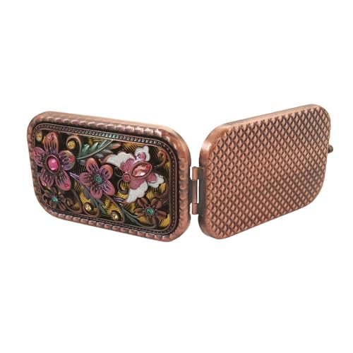 Jtbling Vintage Metal Retro Portable Mini Rectangular Cosmetic Fold Mirror 1X/2X Magnifying Pocket Makeup Mirror Compact Travel Mirror Handheld Flip Mirror - Image 4