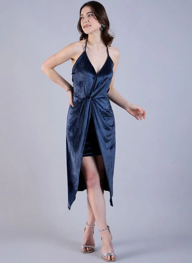 Freehand  Women Fit and Flared Solid Halter Neck Sleeveless Midi Dress for Women | Best Price UAE