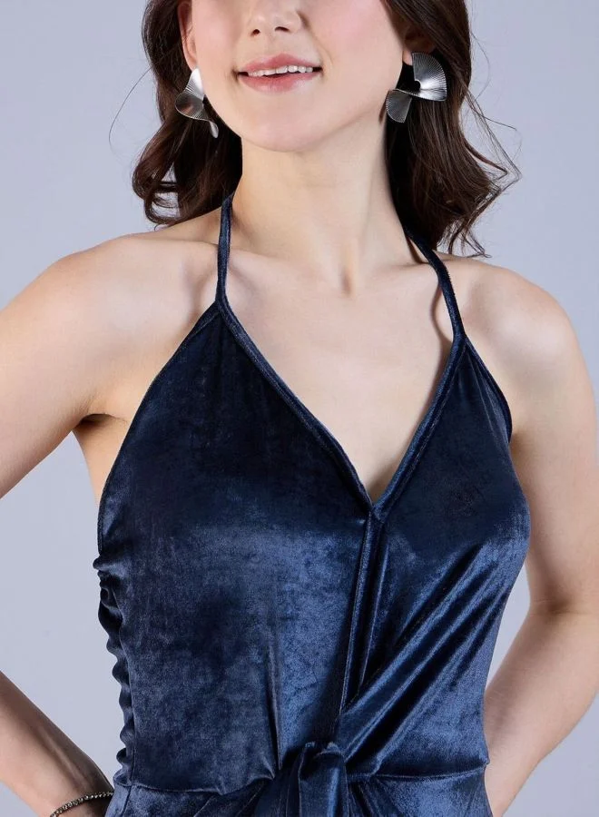 Freehand  Women Fit and Flared Solid Halter Neck Sleeveless Midi Dress for Women | Best Price UAE