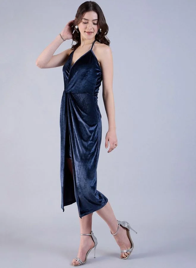 Freehand  Women Fit and Flared Solid Halter Neck Sleeveless Midi Dress for Women | Best Price UAE