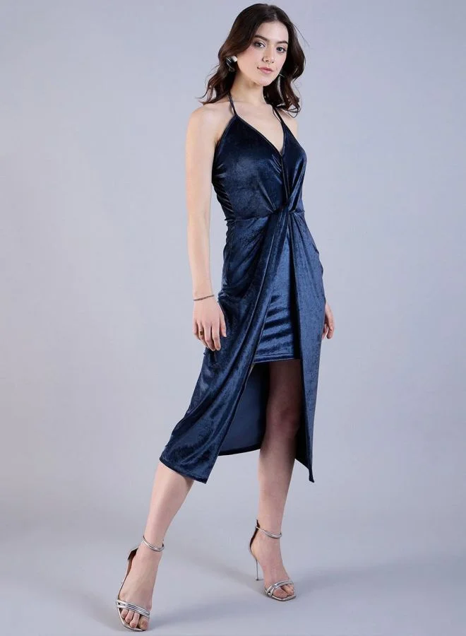 Freehand  Women Fit and Flared Solid Halter Neck Sleeveless Midi Dress for Women | Best Price UAE