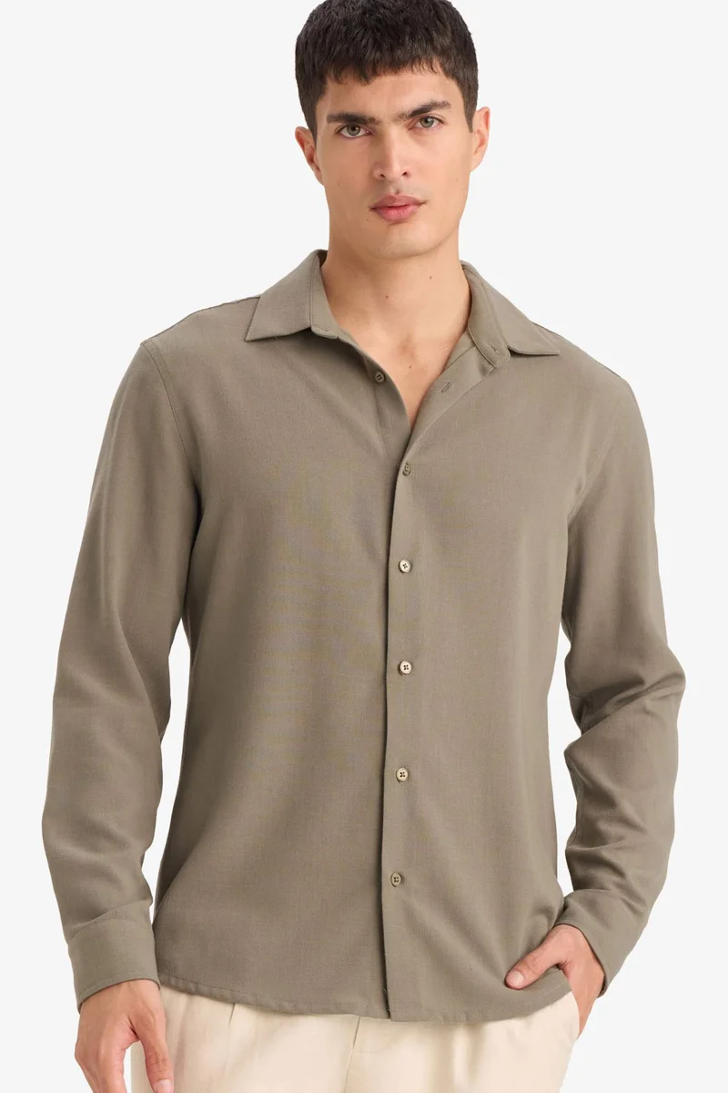 DeFacto Modern Fit Polo Collar Long Sleeve Shirt