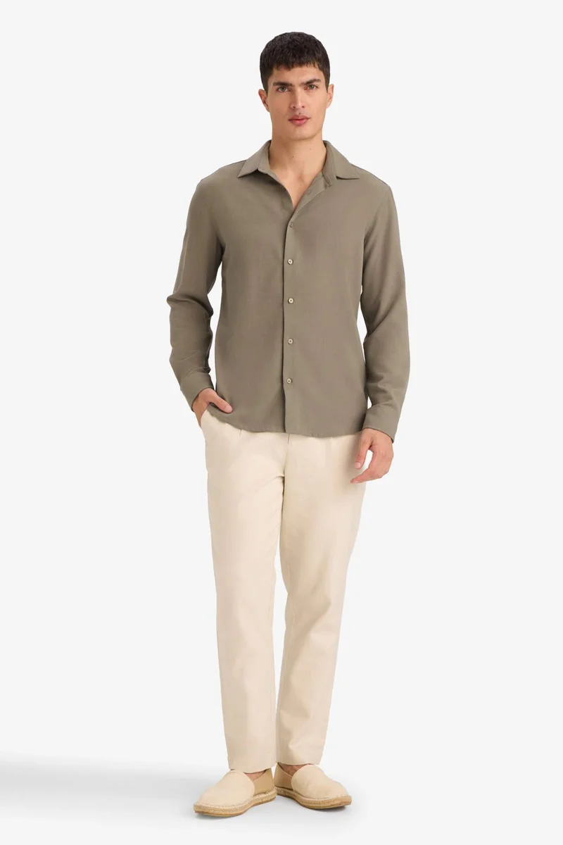 DeFacto Modern Fit Polo Collar Long Sleeve Shirt