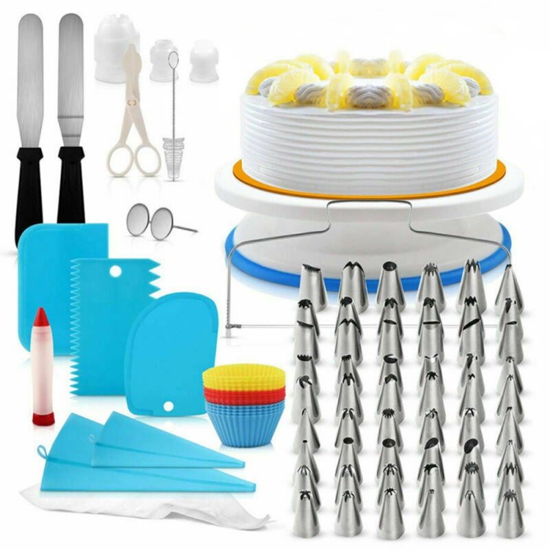 106Pcs Cake Decorating Supplies Kit Baking Fondant Tool Set Turntable Piping Bag Tip Pen Spatula DIY Cake Cupcake Decorating Icing Tool Set