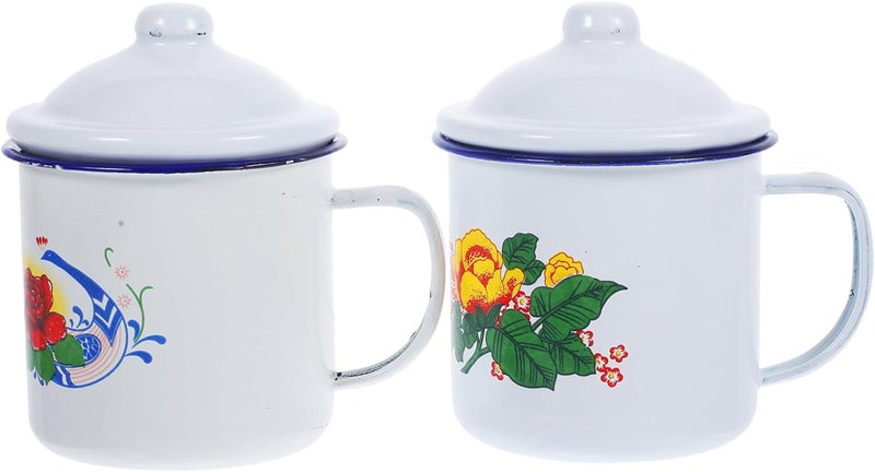 Cabilock كابيلوك 2 قطعة أكواب شاي مينا بتصميم صيني عتيق أكواب قهوة كوب ماء عتيق كوب حليب مع غطاء كوب نبيذ كأس شرب للمنزل والمكتب 350 مل - Image 1