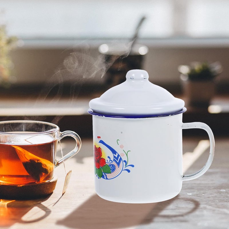 Cabilock كابيلوك 2 قطعة أكواب شاي مينا بتصميم صيني عتيق أكواب قهوة كوب ماء عتيق كوب حليب مع غطاء كوب نبيذ كأس شرب للمنزل والمكتب 350 مل - Image 5