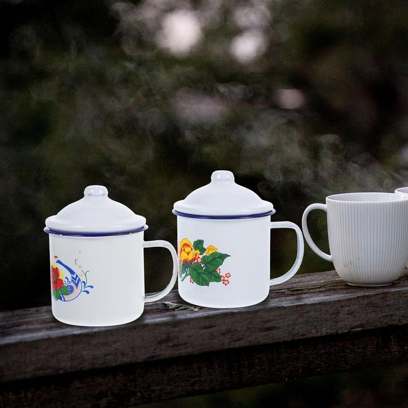 Cabilock كابيلوك 2 قطعة أكواب شاي مينا بتصميم صيني عتيق أكواب قهوة كوب ماء عتيق كوب حليب مع غطاء كوب نبيذ كأس شرب للمنزل والمكتب 350 مل - Image 4