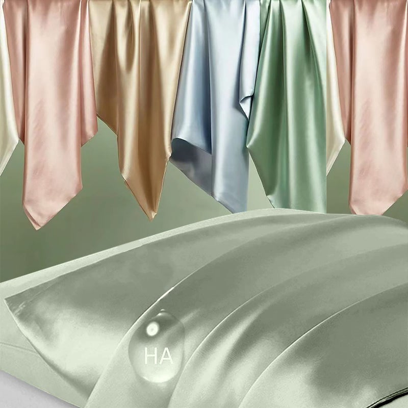 DKBslik Silk Pillow Cases 2 Pack, Mulberry Silk Pillowcases Standard Set of 2, Smooth, Anti Acne, Beauty Sleep, Both Sides Natural Silk Satin Pillow Cases for Women 2 Pack with Zipper for Gift, Sage Green - Image 2