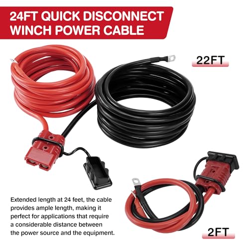 Venussar 24 FT Quick Disconnect Winch Power Cable, 2 Gauge 2 AWG Copper Wiring, Heavy Duty Quick Disconnect Cables - Image 2
