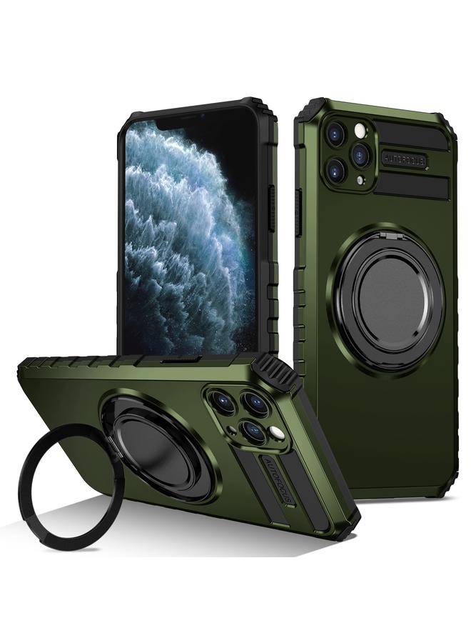 حافظة هاتف بحامل مغناطيسي دوار لهاتف iPhone 11 Pro Max (أخضر غامق)