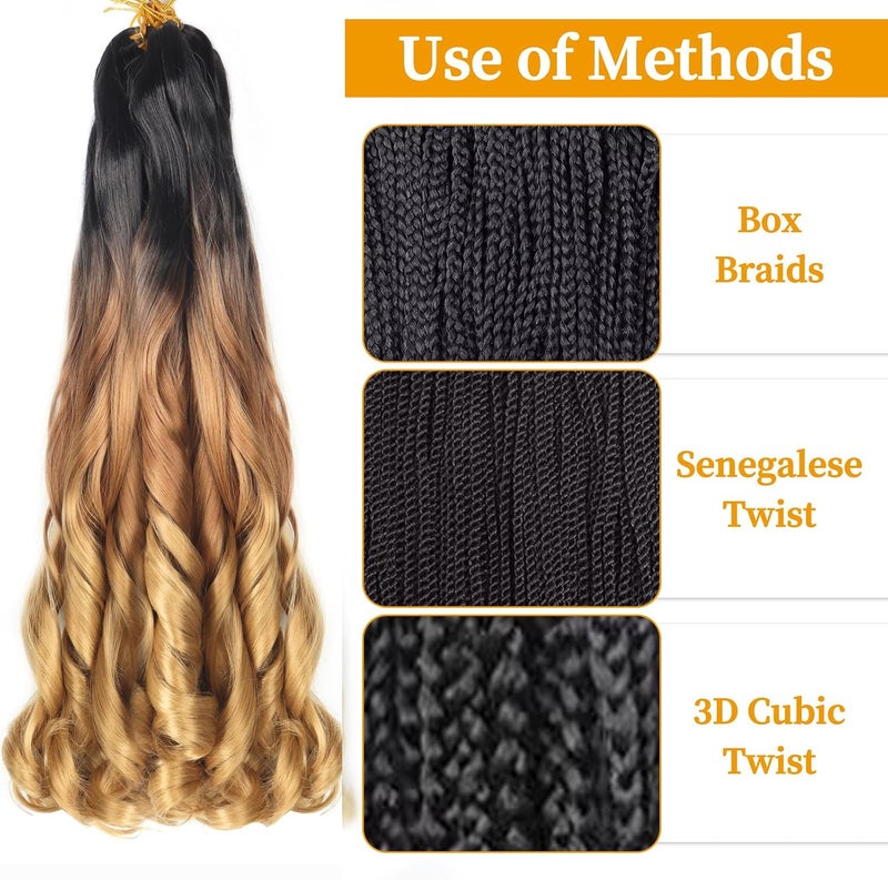 datanala French Curly Braiding Hair 22 Inch 8 Pack/Lot Loose Wave Crochet Hair Pre Stretched Braiding Hair with Curly Ends for Black Women (1B/30/27) - Image 2